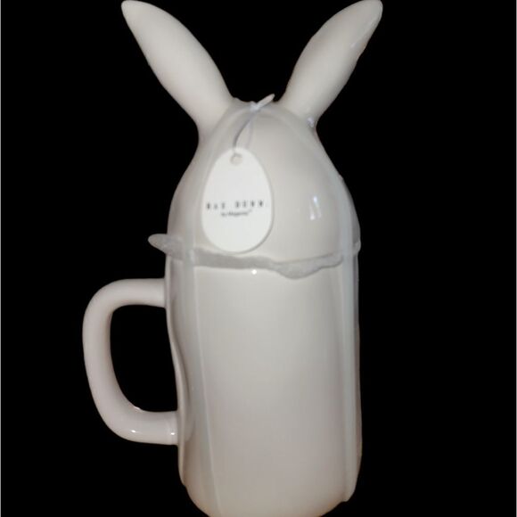 Rae Dunn FLOWER CHILD mug with bunny ears topper - Picture 2 of 2